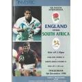 Rugby Program: England vs South Africa. 5 Dec 1998. Twickenham. PRICE REDUCED.