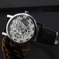 Men's Leather Band Stainless Steel Sport Wrist Watch Automatic Mechanical Watch