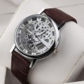 Men's Leather Band Stainless Steel Sport Wrist Watch Automatic Mechanical Watch