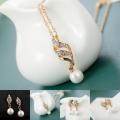 Wedding Fashion  Jewelry Gold Plated Necklace Crystal Pearl Earrings Set