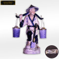 Vintage Porcelain Old Asian Chinese Woman Carrying Water Buckets on Yoke
