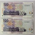 Gill Marcus R100 notes Crisp & consecutive numbers.