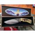 Wolf Animal Design Fixed Blade Hunting Knife with Gift Box