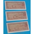 SOUTH AFRICA Three 1 Rand 1975 Banknotes TW de Jongh - UNC in SEQUENCE