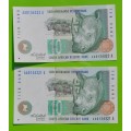 R10 1993, prefix AA, A/E, CL Stals, 2nd issue ***UNC*** 2 notes in sequence