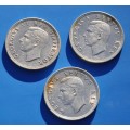 3x Crowns 1947 1948 1949 80% Silver ***almost UNC*** lucrative investment - your bid for the lot