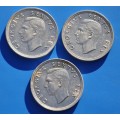 3x Crowns 1948  80% Silver ***almost UNC*** lucrative investment - your bid for the lot