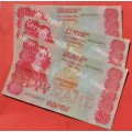 50 Rand 1984 R50, prefix AE, A/E, GPC de Kock, 3rd issue ***EF*** 3 banknotes in sequence