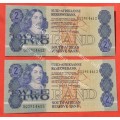 R2 1984, prefix GQ , A/E, Gerhard de Kock, 3rd issue ***AU*** 2 consecutive banknotes