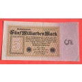 GERMANY 5 Milliarden Mark 1923 - Weimar Republic DEUTSCHES REICH, Ro. 112b (Pick 115) **EF/EF+**