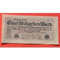 GERMANY 5 Milliarden Mark 1923 - Weimar Republic DEUTSCHES REICH, Ro. 120d (Pick 123) **EF+**