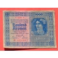 AUSTRIA 1000 Kronen 1922 - First Republic, ***VF+***