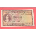 10 Shillings 1951, prefix A/64, E/A, MH de Kock, 3rd issue
