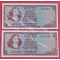 1 Rand 1973, prefix Z/24, E/A, TW de Jongh, 2nd issue - 2 consecutive replacement notes AU