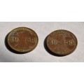 GERMANY / DEUTSCHES REICH 1 Reichspfennig 1934 G & 1 Reichspfennig 1993 A