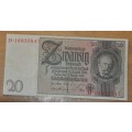 GERMANY 20 Reichsmark 1931/1948 Third Reich - DEUTSCHLAND, Ro. 174 (Pick 181) **VF+**