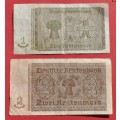 GERMANY 1 Rentenmark 1937 & 2 Rentenmark DEUTSCHES REICH  ***VF to VF-***