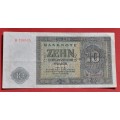 GERMANY 10 Deutsche Mark 1948 - Soviet Occupation, Russian print ***EF-*** - scarce note