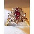 BARGAIN OF THE CENTURY!!  Certified 1.9 tcw Natural Diamond & Ruby 18ct Gold Cluster Ring