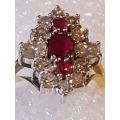BARGAIN OF THE CENTURY!!  Certified 1.9 tcw Natural Diamond & Ruby 18ct Gold Cluster Ring
