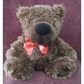 Plush Toy - Dark Brown Teddy With Red Bow +-28cm