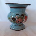 Collectible Vintage Czechoslovakia BE Enamel kitchen vase in blue with enamel flora
