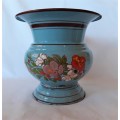 Collectible Vintage Czechoslovakia BE Enamel kitchen vase in blue with enamel flora