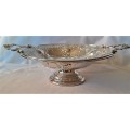 Large Silver Plated ornate handles fruit dish on stand, has been re-plated, no damages or cracks