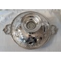 Large Silver Plated ornate handles fruit dish on stand, has been re-plated, no damages or cracks
