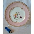 Stunning Antique Rockigham Cabinet Plate, Pink border, Handpainted Bouquet flowers c1830s