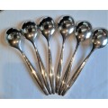 Set of 6 WMF German made SP cutlery soup style spoons, fully marked in good used condition.