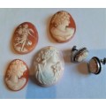 Selection of Antique/Vintage genuine shell cameos incl pair silver cameo earrings all for one bid!!!