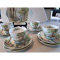 4 great vintage Shelley Trios plus cake plate in the Woodland Pattern, no damages.