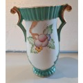 Stunning Art Deco era Crown Devon enamel flowers gilt handle vase in excellent condition