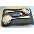 Stunning Boxed pair of Large Bright Cut Antique SP Spoons in excellent condition WOW!!!