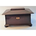 Antique Sarcophagus Flame Mahogany Tea Caddy, original flap lid containers + added Waterford mixer