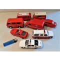 Selection of larger DIE CAST Service Fire and Police model vehicles, one friction van included. VGC