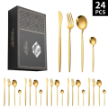 24 Pc Polished Cutlery Flatware Set, Great for Family Gatherings & Daily Use (GOLD)