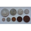 BEAUTIFUL COMPLETE 1952 SA UNION SET OF COINS! 5 SHILLING TO FARTHING!!!