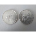 Super Sale! Set of 2 x RSA 1967 80% Silver One Rand Coins  Afrikaans & English!