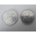 Super Sale! Set of 2 x RSA 1967 80% Silver One Rand Coins  Afrikaans & English!