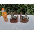 WOODEN PEWTER HORSE BOOK ENDS - 14,5 cm Width Wood ,14,5 cm Hight Wood , 16 cm Hight Horse