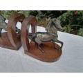 WOODEN PEWTER HORSE BOOK ENDS - 14,5 cm Width Wood ,14,5 cm Hight Wood , 16 cm Hight Horse