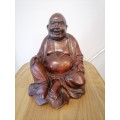 19 CM HAND CARVED LAUGHING Buddha - Mohogony Wood - AMAZING CONDITION