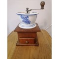 Vintage hand crank coffee grinder like Delft pottery coffee mill white blue porcelain grinder coffee