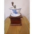 Vintage hand crank coffee grinder like Delft pottery coffee mill white blue porcelain grinder coffee
