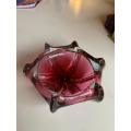 #85 Beautiful raspberry coloured art glass dish in perfect condition
