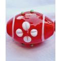1Pc x (+/-20x13mm)  Red With White Flower Detail Oval  Lampwork Glass  Bead - Each