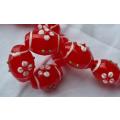 1Pc x (+/-20x13mm)  Red With White Flower Detail Oval  Lampwork Glass  Bead - Each