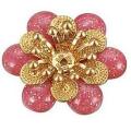 1pc x 20mm  Pink / Gold Tone  Enamel Flower  Bead Cap - Each